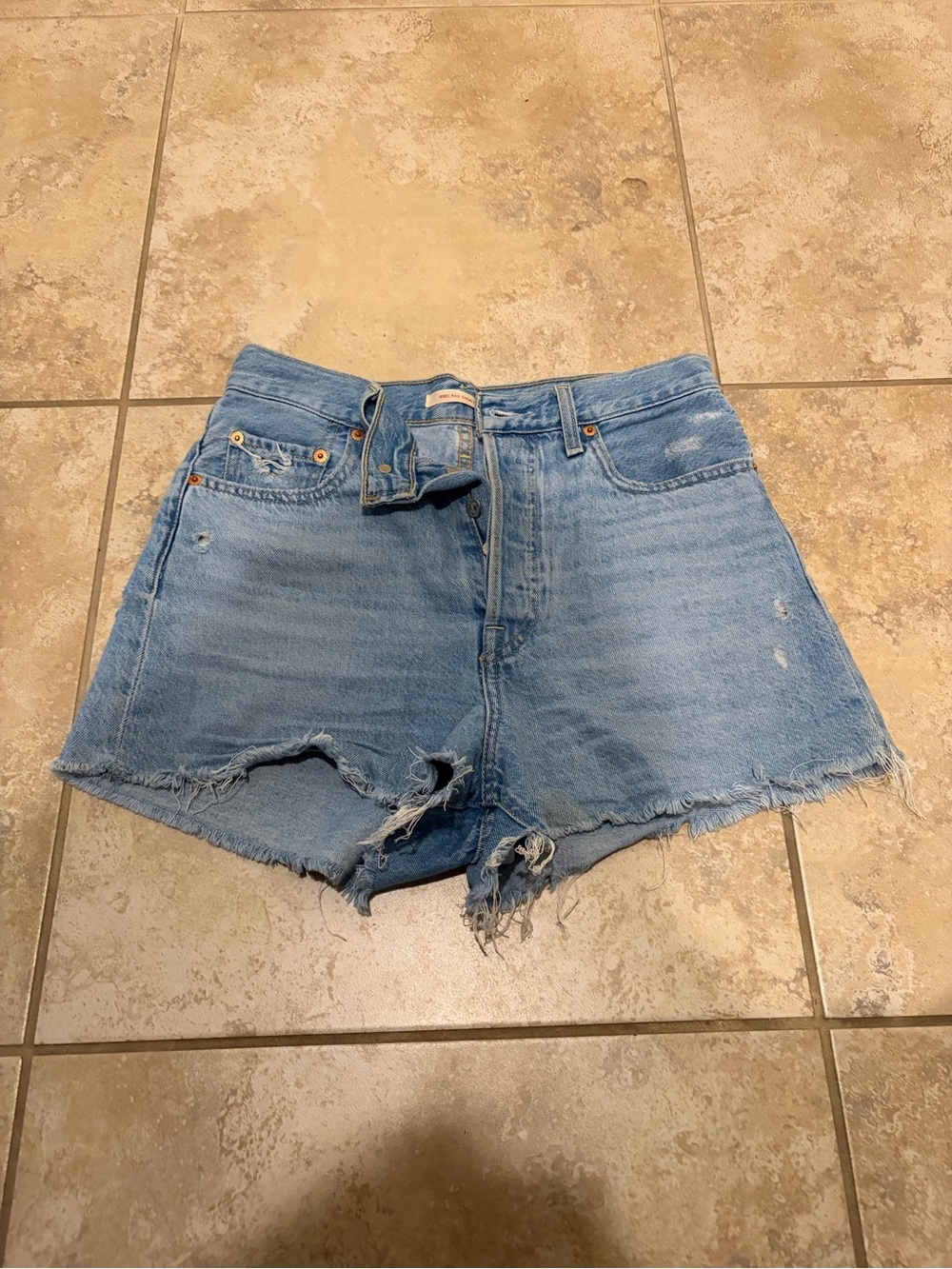 Levi's Light Blue Distressed High-Rise Denim Shorts